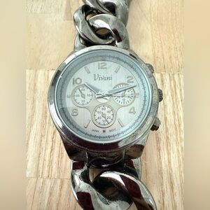 Vivani ladies gunmetal gray chunky chain fashion watch NEW BATTERY